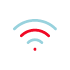 un icono de wifi azul y rojo en un círculo blanco .