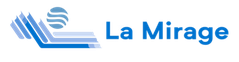 La Mirage logo featuring blue waves and steps.