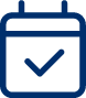 un icono azul de un calendario con una marca de verificación .