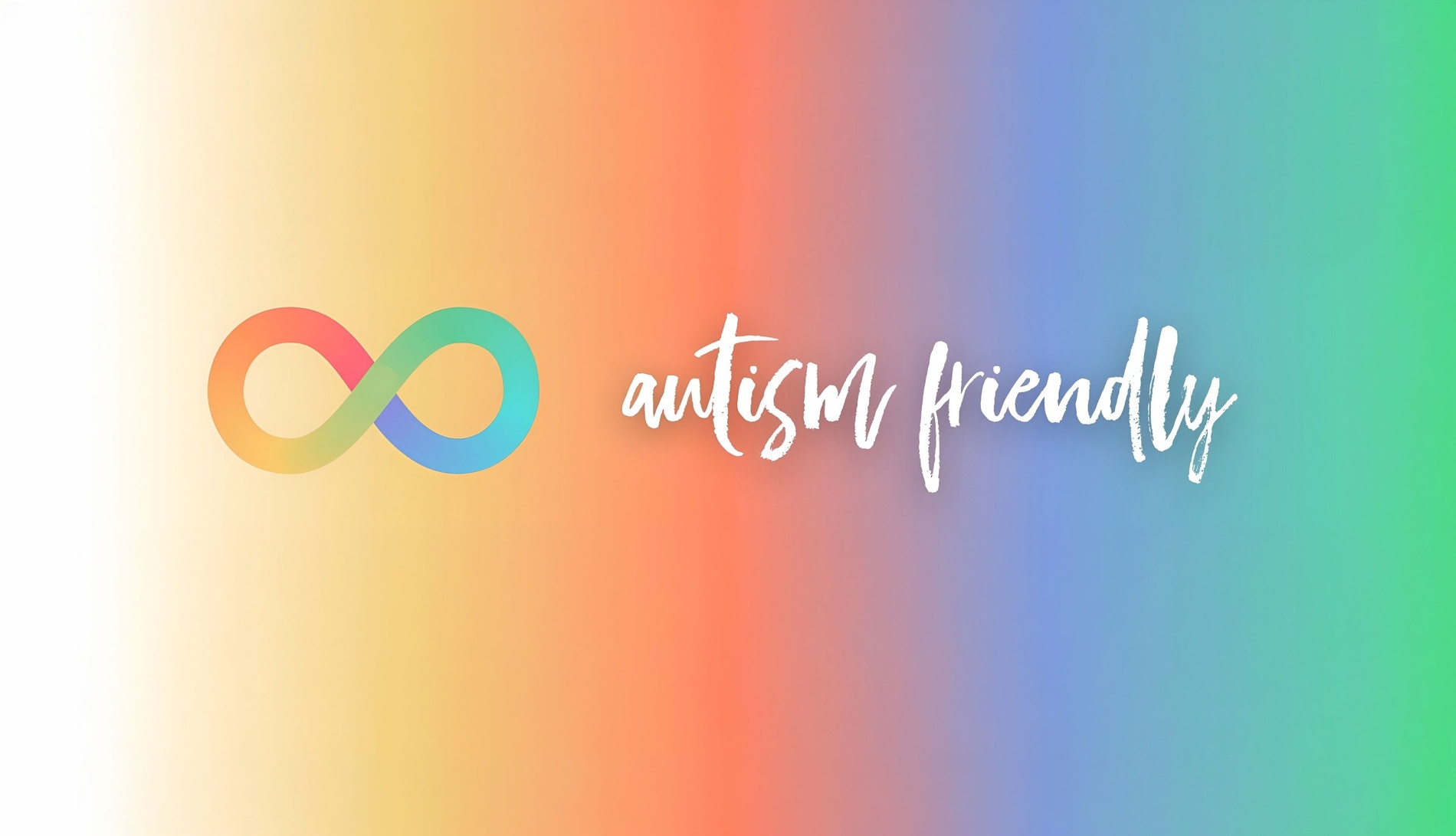 Símbolo infinito Landmar con texto "autismo friendly" sobre fondo degradado.