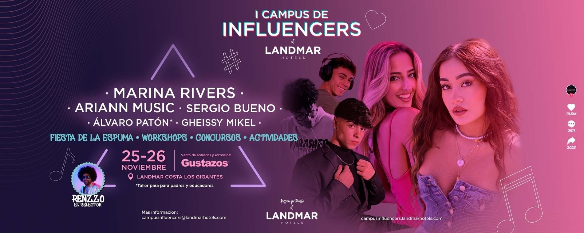 ein rosafarbenes Poster mit den Worten " campus de influenciadores "