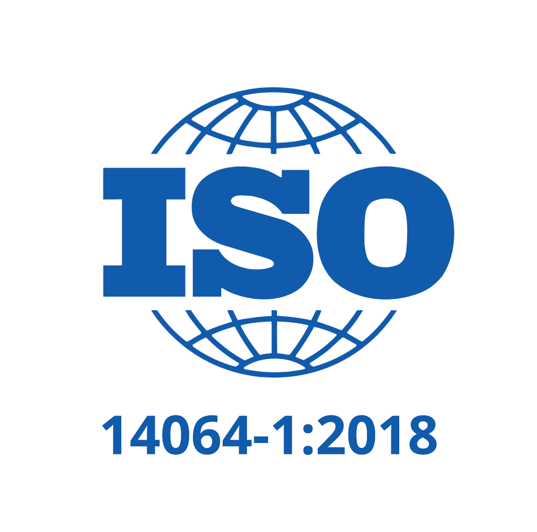 un logo iso bleu avec un globe à l' intérieur