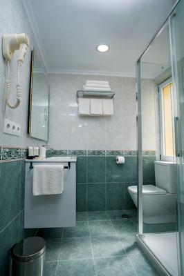 un baño con un lavabo y un secador de cabello