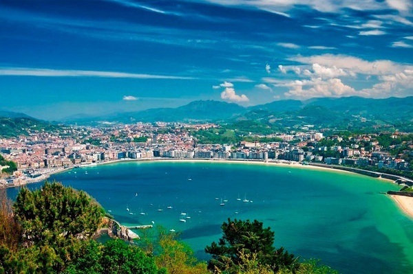 a large body of water with a city in the background