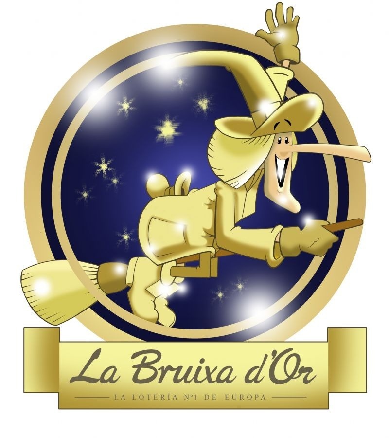 a logo for la bruixa d' or shows a witch on a broom