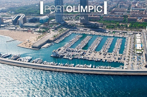 an aerial view of a marina in barcelona