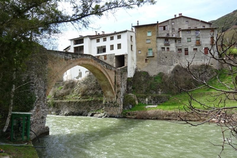 un pont de pedra sobre un riu envoltat d' edificis
