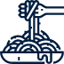 a pixel art drawing of noodles being poured into a bowl