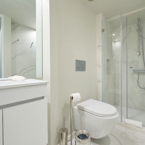 a bathroom with a toilet a sink and a shower