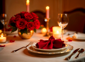 there is a christmas tree in the background and a table set for christmas .