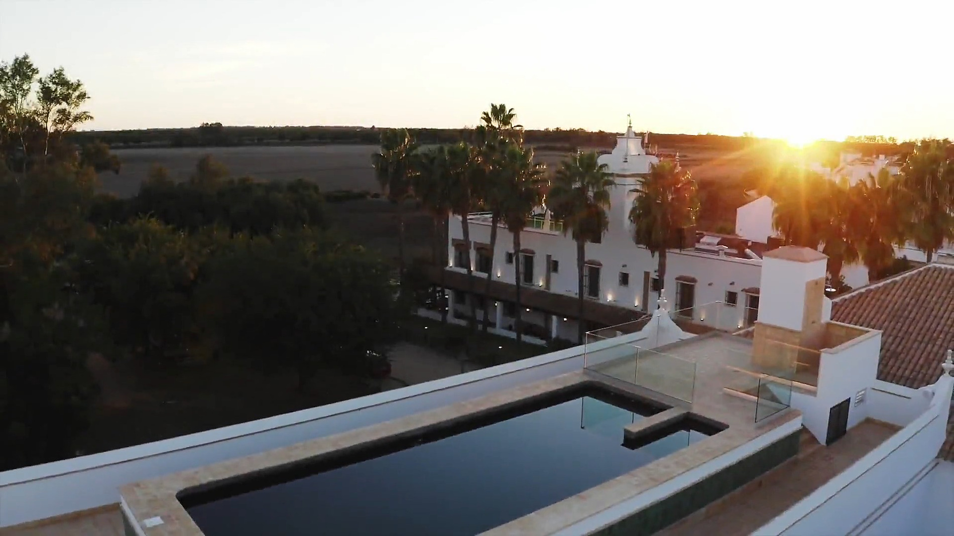 KAIZEN: Malvasia: Piscina de azotea con vistas al atardecer en hotel boutique con palmeras.