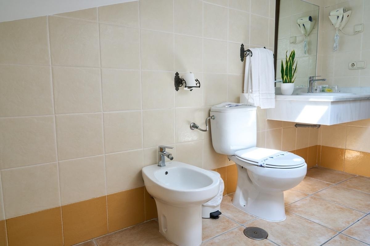 un baño con un inodoro y un bidet