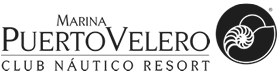 Marina Puerto Velero: Hotel y resort náutico con logo de caracola.