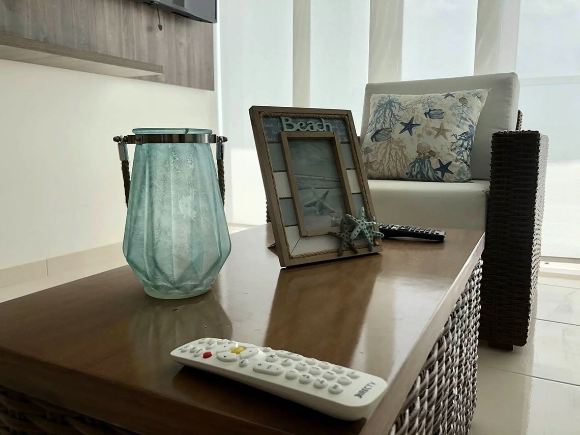 Coastal living room at Marina Puerto Velero with nautical decor.