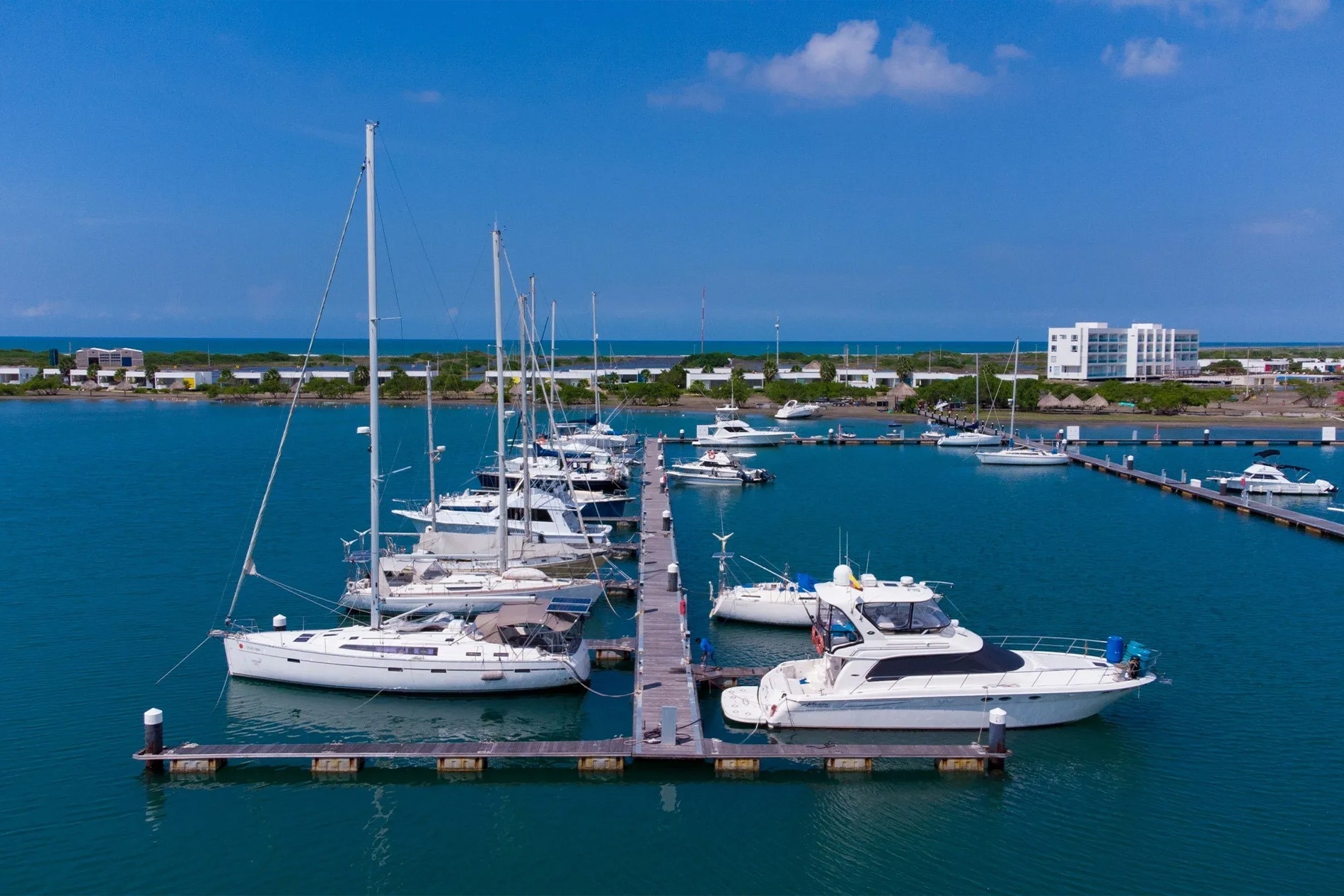 Hotel at Marina Puerto Velero. Yachts and ocean views.