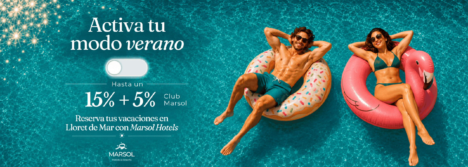 Pareja disfrutando de vacaciones en Lloret de Mar. ¡Activa tu modo verano con Marsol: Corporativa!