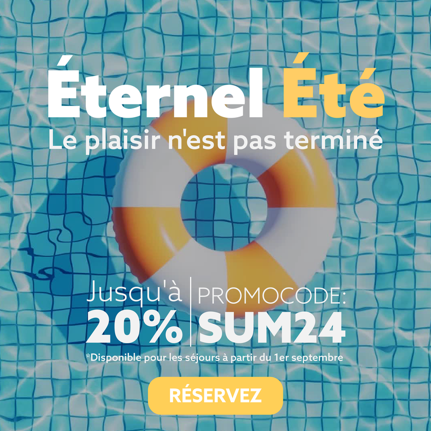 une piscine avec une bouée et le texte " eternel ete "