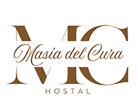 un logotipo amarillo y púrpura para la hostal masia del cura