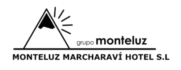 el logotipo de monteluz marcharavi hotel s.l. tiene una montaña y un sol en él .