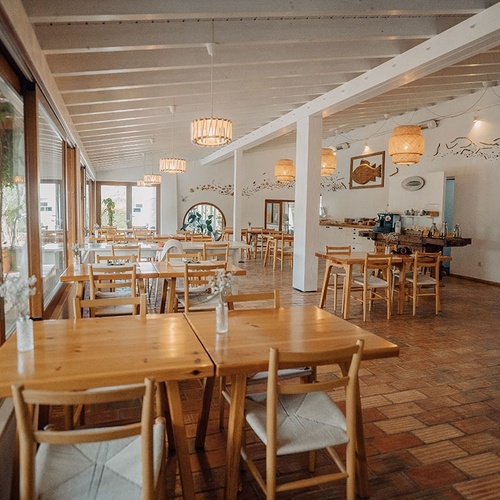una habitación llena de mesas y sillas en un restaurante