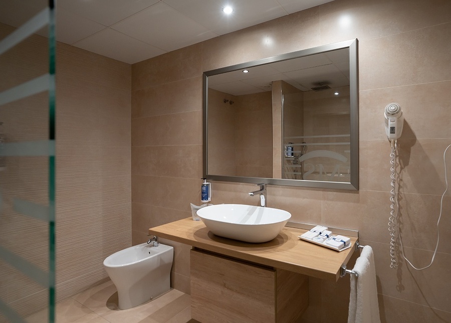 a bathroom with a bidet sink and a mirror