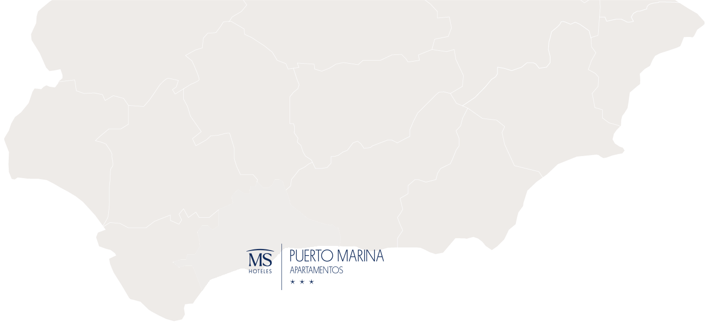 El mapa muestra una región administrativa, probablemente Andalucía, con una provincia costera (que parece ser Málaga) resaltada, y superpuesto en esta área el logo de 