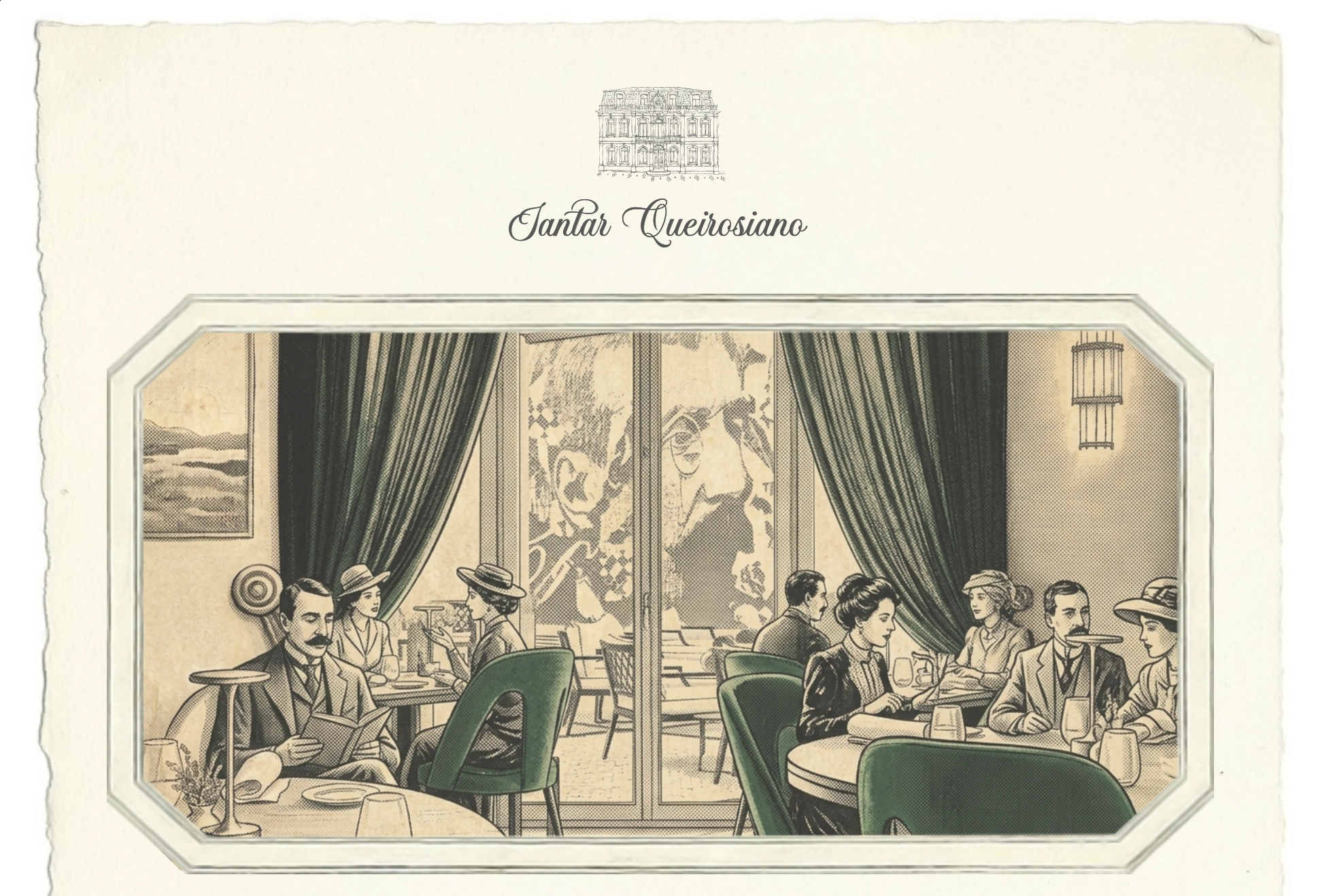Elegant couple at a bar in a luxury hotel MS collection: corpo, with emerald green curtains.