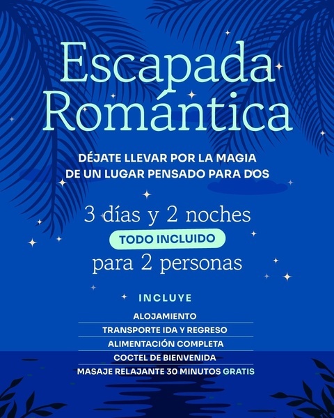 un cartel azul que dice escapada romántica