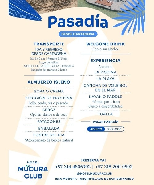 an advertisement for pasadia hotel mucura club