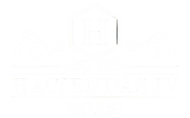 a white logo for hacienda iv on a black background