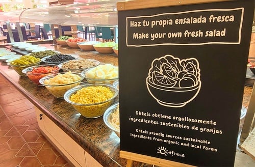 Buffet de ensaladas frescas en Hotel todo incluido Ohtels La Hacienda.
