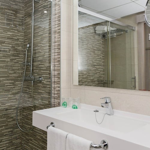 un cuarto de baño con un lavabo y una ducha