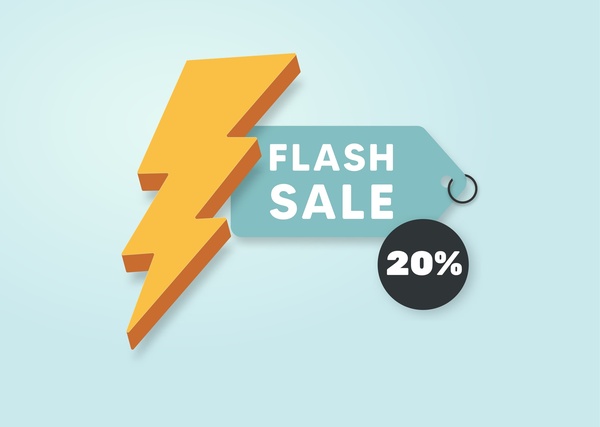 a flash sale sign with a lightning bolt on it