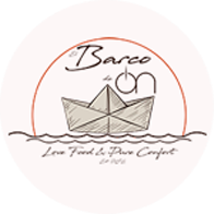 a logo for barco on with a paper boat in the water
