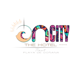 a logo for on city resort in a circle