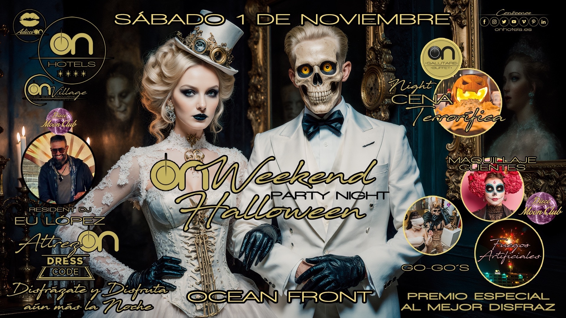 un cartel para una fiesta de halloween en el ocean front