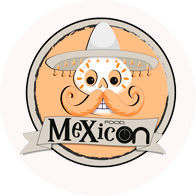 un logotipo de comida mexicana con una calavera con sombrero y bigote