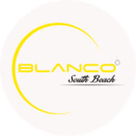 a logo for blanco south beach in a white circle