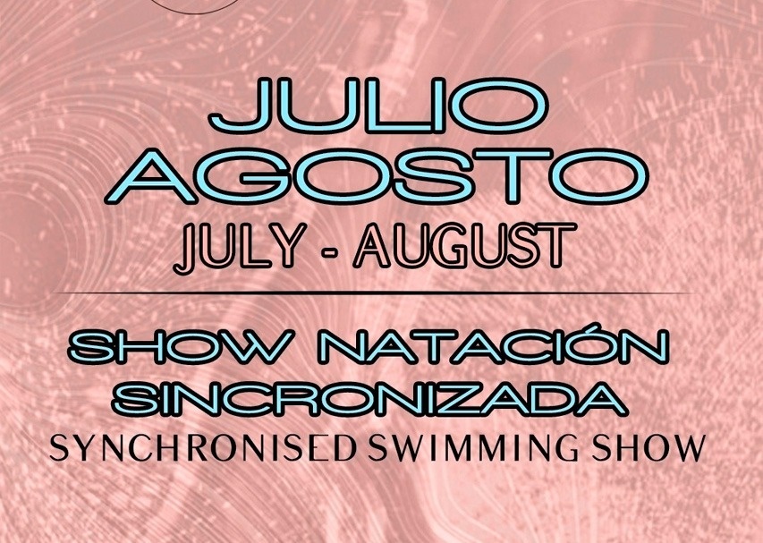 a poster for a synchronised swimming show in july and august