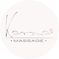 a white circle with the word massage on it .