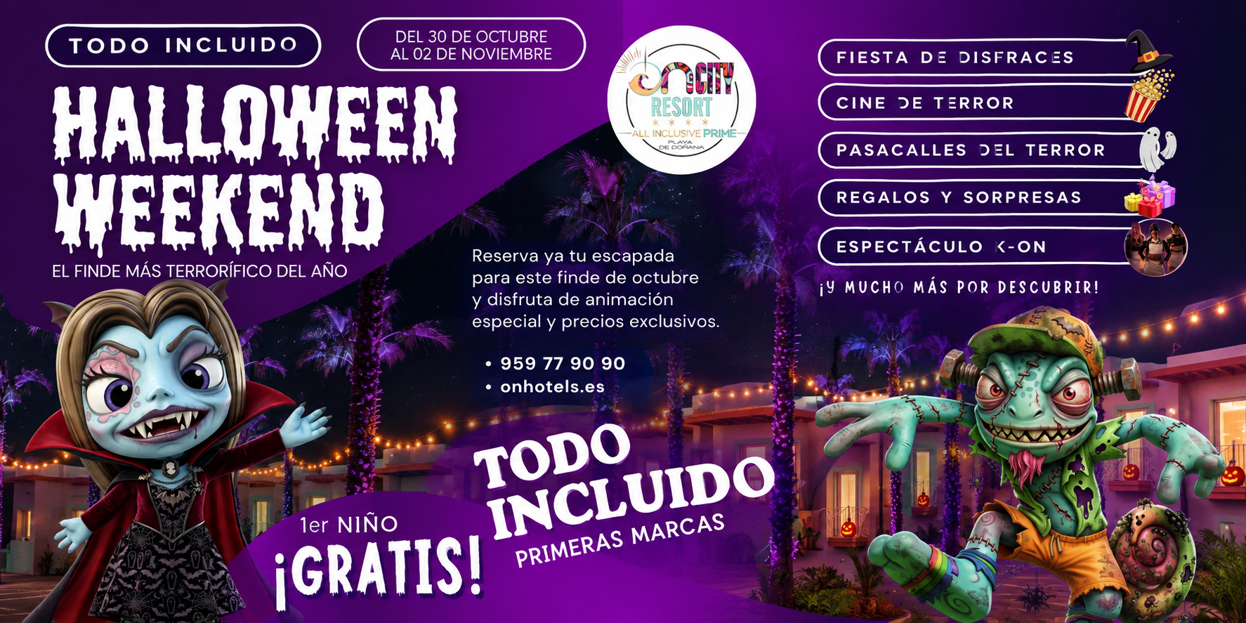 ON City Resort All Inclusive Prime | Playa de Doñana Halloween Weekend: Fiesta de disfraces, cine de terror y más.