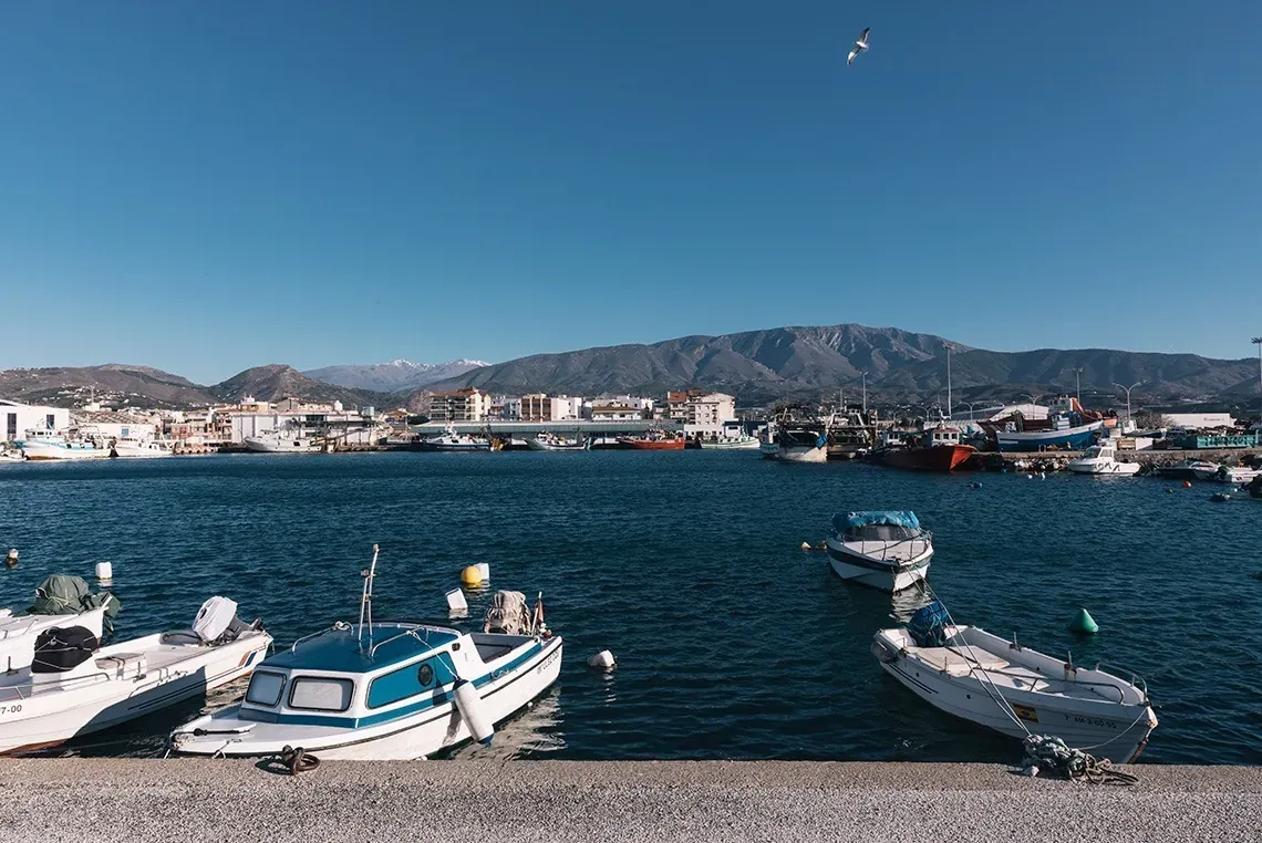 Puerto deportivo con barcos y montañas, ideal para estancias On Hotels: ON Corporativa.