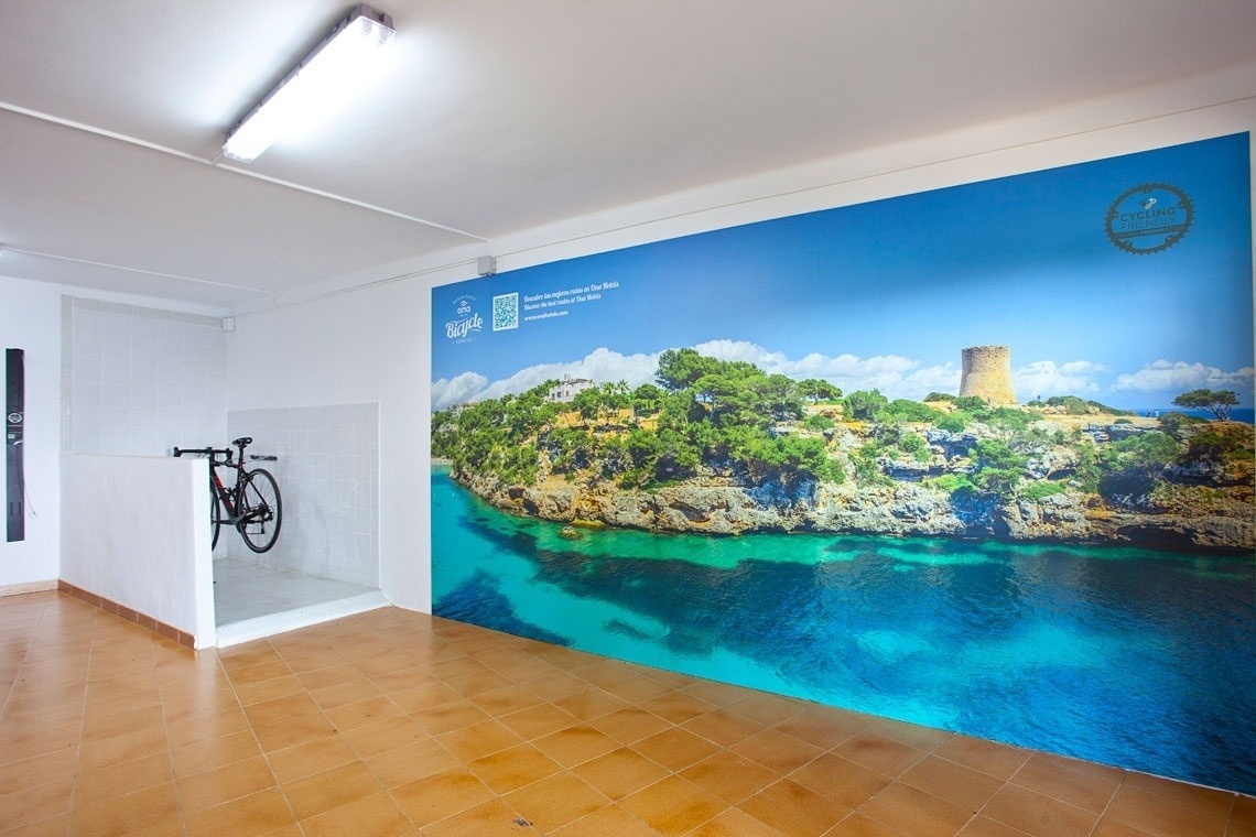 Covered parking area for bikes at the Ona Cala Pi hotel, in Majorca