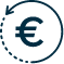 un signo de euro en un círculo azul con una flecha .