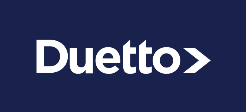 un logotipo de duetto sobre un fondo gris