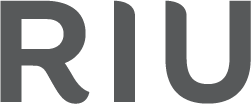 the letters r and u are gray on a black background .