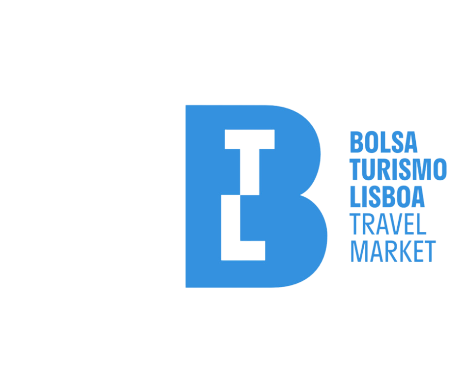 um logotipo azul para bolsa turismo lisboa travel market