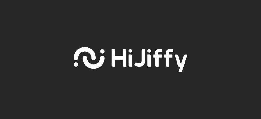 o logotipo da empresa hi jiffy está em um fundo escuro