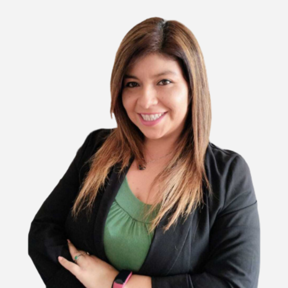 a woman stands in front of a blue backdrop that says ring2