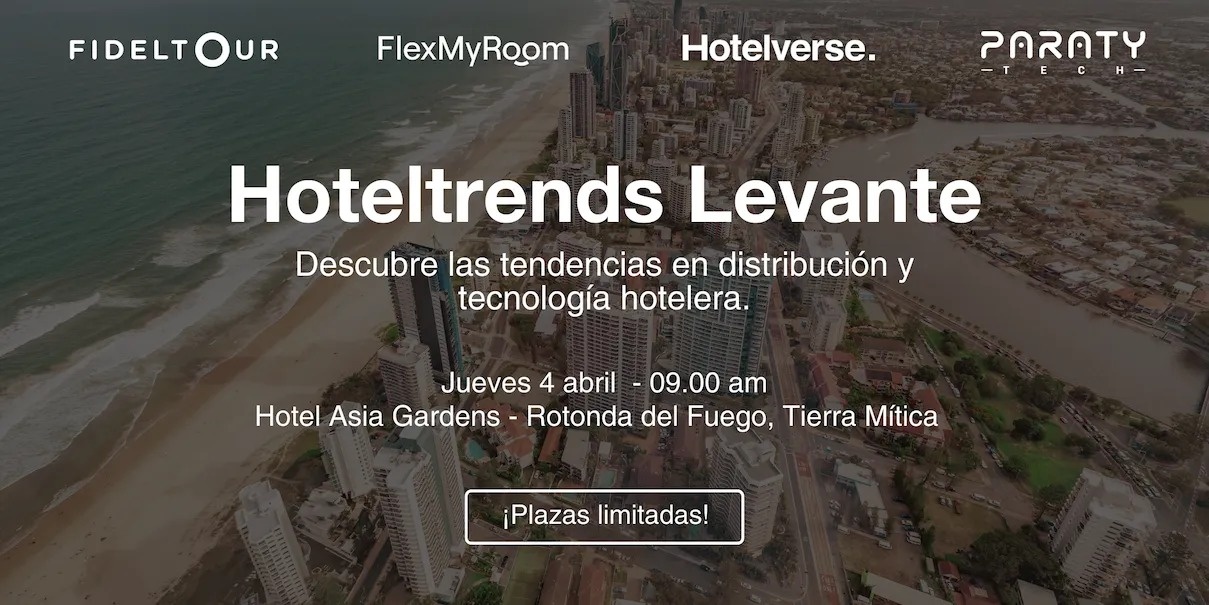 an advertisement for hoteltrends levante shows an aerial view of a city